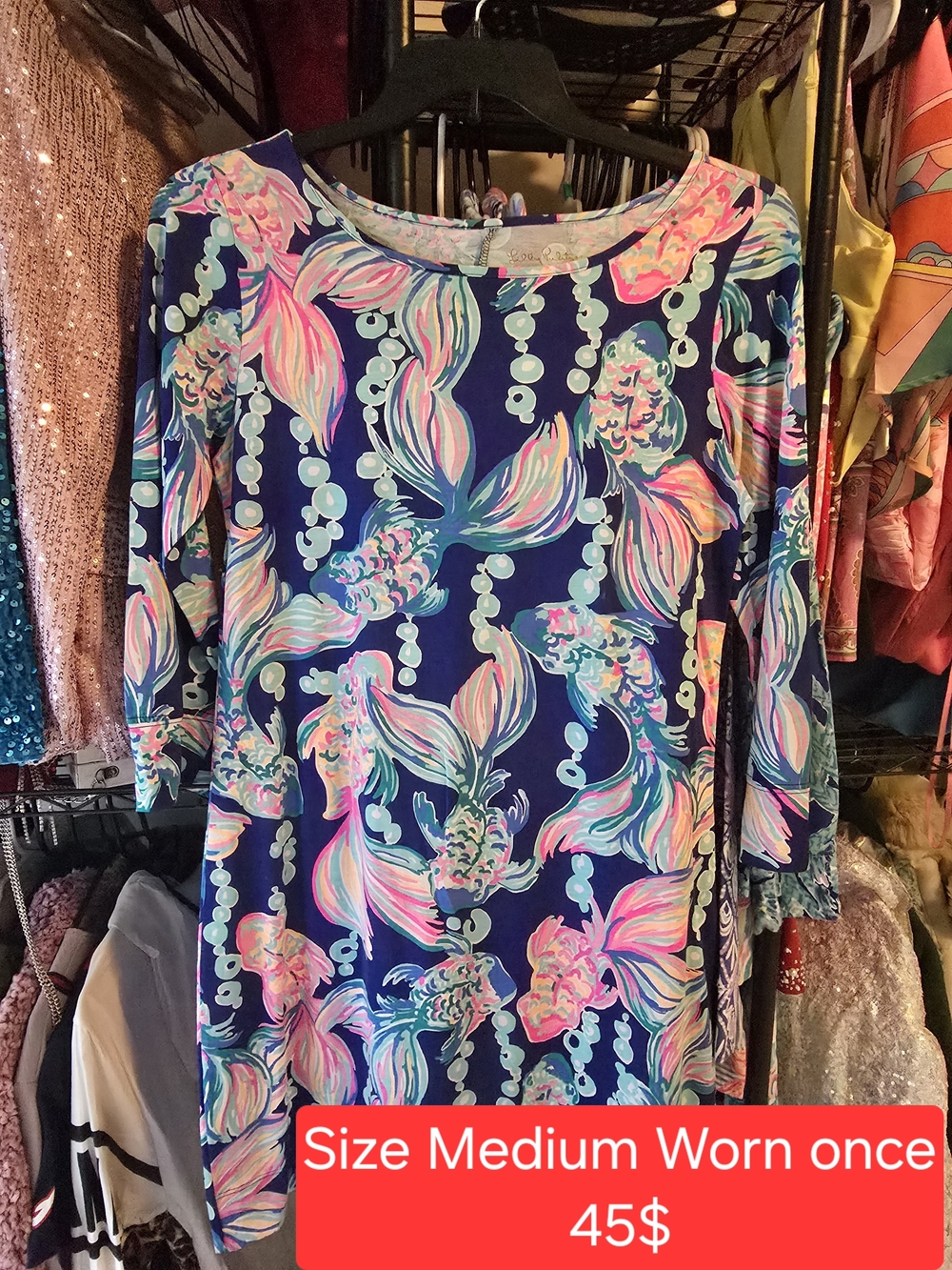 Lilly Pulitzer Navy Blue Multicolor Mermaid Print Dress